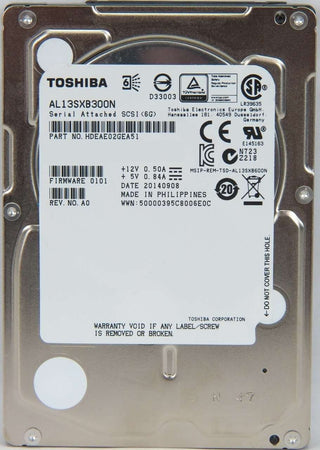 Toshiba AL13SX AL13SXB300N 300GB 15K RPM SAS 6Gb/s 512n 64MB 2.5" Manufacturer Recertified HDD