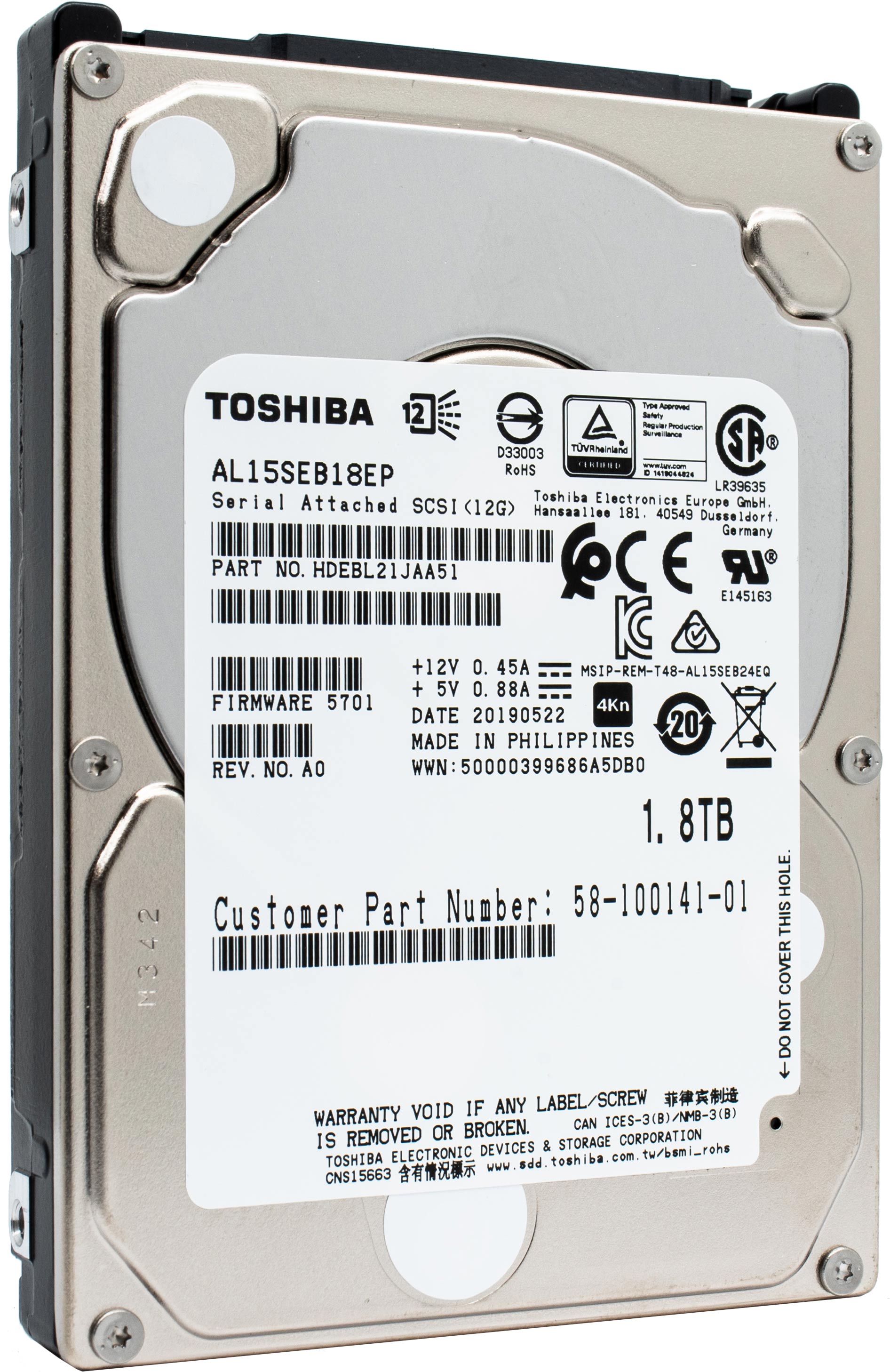 Toshiba AL15SE AL15SEB18EP 1.8TB 10K RPM SAS 12Gb/s 4Kn 128MB 2.5" Hard Drive