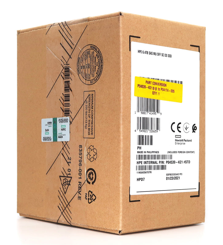 HPE Generation 8 P04174-005 MO006400JWTD 6.4TB SAS 12Gb/s 3D TLC 3DWPD 2.5in Solid State Drive - Factory Sealed Packaging