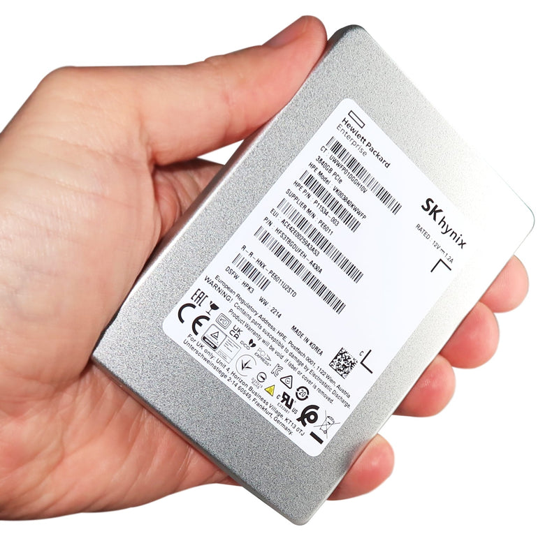 HP / SK Hynix PE6011 P11534-003 3.84TB PCIe Gen 3.0 x4 4GB/s 3D TLC U.2 NVMe 2.5in Solid State Drive - Handheld View