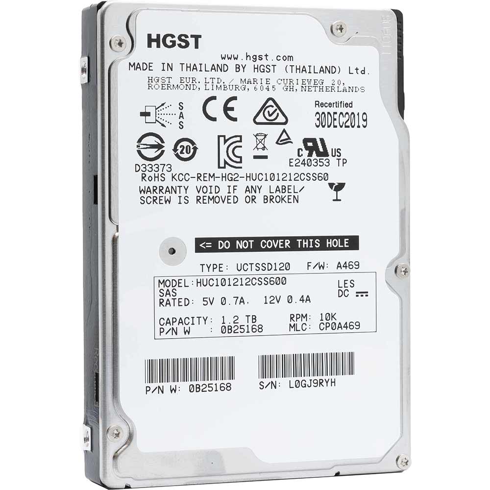 HGST Ultrastar C10K1200 HUC101212CSS600 0B25168 1.2TB 10K RPM SAS 6Gb/s 64MB 2.5" Manufacturer Recertified HDD
