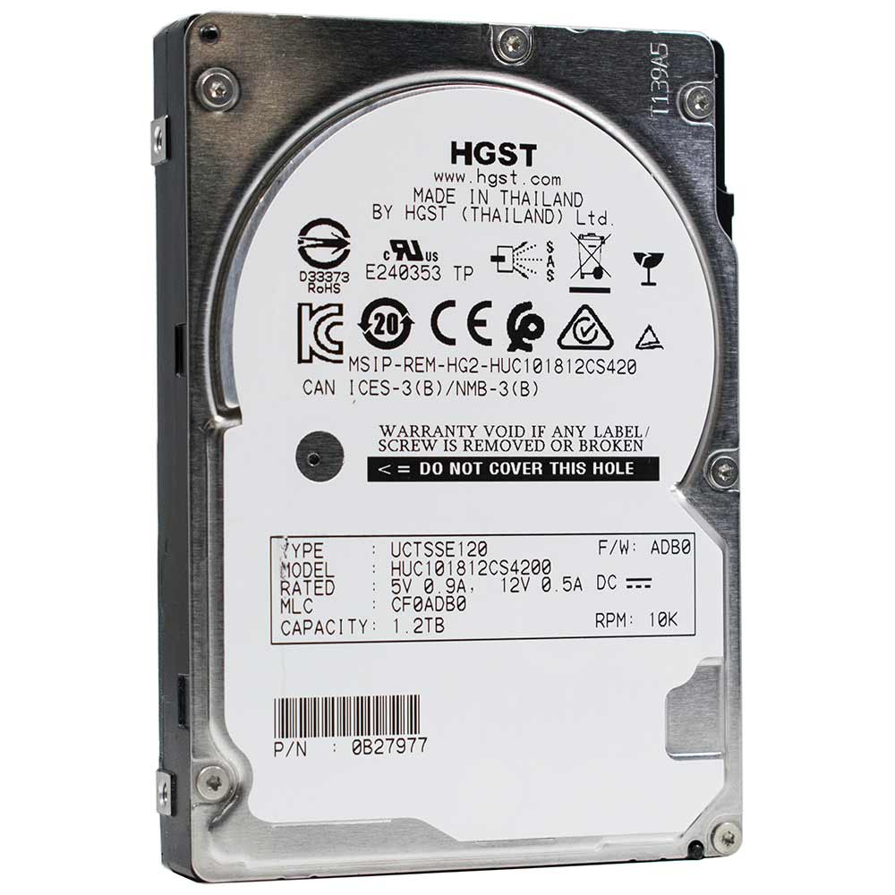 HGST Ultrastar C10K1800 HUC101812CS4200 0B27977 1.2TB 10K RPM SAS 12Gb/s 512e 128MB 2.5" ISE HDD
