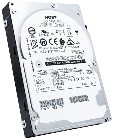 HGST Ultrastar C10K1800 HUC101818CS4200 0B27978 1.8TB 10K RPM SAS 12Gb/s 512e 128MB 2.5" ISE Manufacturer Recertified HDD