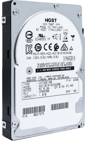 HGST Ultrastar C10K1800 HUC101818CS4200 0B27978 1.8TB 10K RPM SAS 12Gb/s 512e 128MB 2.5" ISE HDD