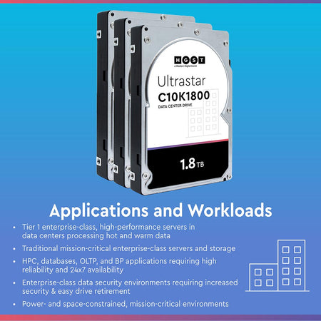 HGST C10K1800 HUC101818CS4204 0B31872 1.8TB 10K RPM SAS 12Gb/s 512e SE 2.5in Recertified Hard Drive - Applications and Workloads