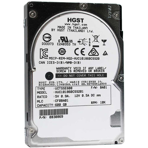 HGST Ultrastar C10K1800 HUC101860CSS201 0B30869 600GB 10K RPM SAS 12Gb/s 512n 128MB 2.5" TCG Manufacturer Recertified HDD