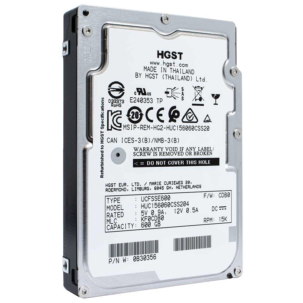 HGST Ultrastar C15K600 HUC156060CSS204 0B30356 600GB 15K RPM SAS 12Gb/s 512n 128MB 2.5" SE Manufacturer Recertified HDD