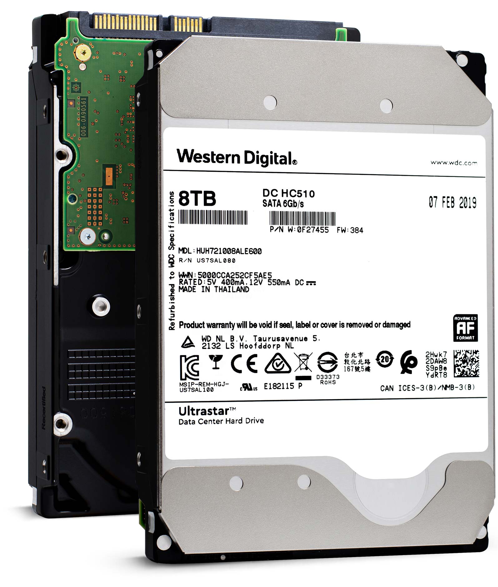 WD Ultrastar DC HC510 0F27455 HUH721008ALE600 8TB 7.2K RPM SATA 6Gb/s 512e 256MB Cache 3.5" ISE Power Disable Pin Manufacturer Recertified HDD