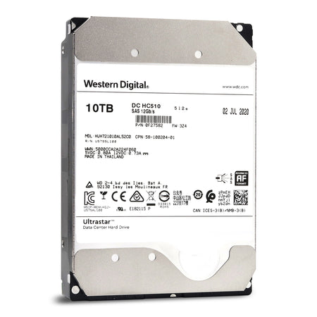 Western Digital DC HC510 HUH721010AL52C0 0F27582 10TB 7.2K RPM SAS 12Gb/s 512e 3.5in Hard Drive Front View