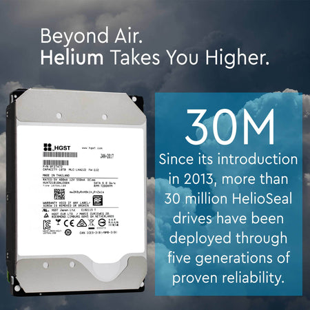 HGST Ultrastar He10 HUH721010ALE604 0F27473 10TB 7.2K RPM SATA 6Gb/s 512e 256MB 3.5" SE Power Disable Pin Manufacturer Recertified HDD - Beyond Air. Helium takes you higher. 