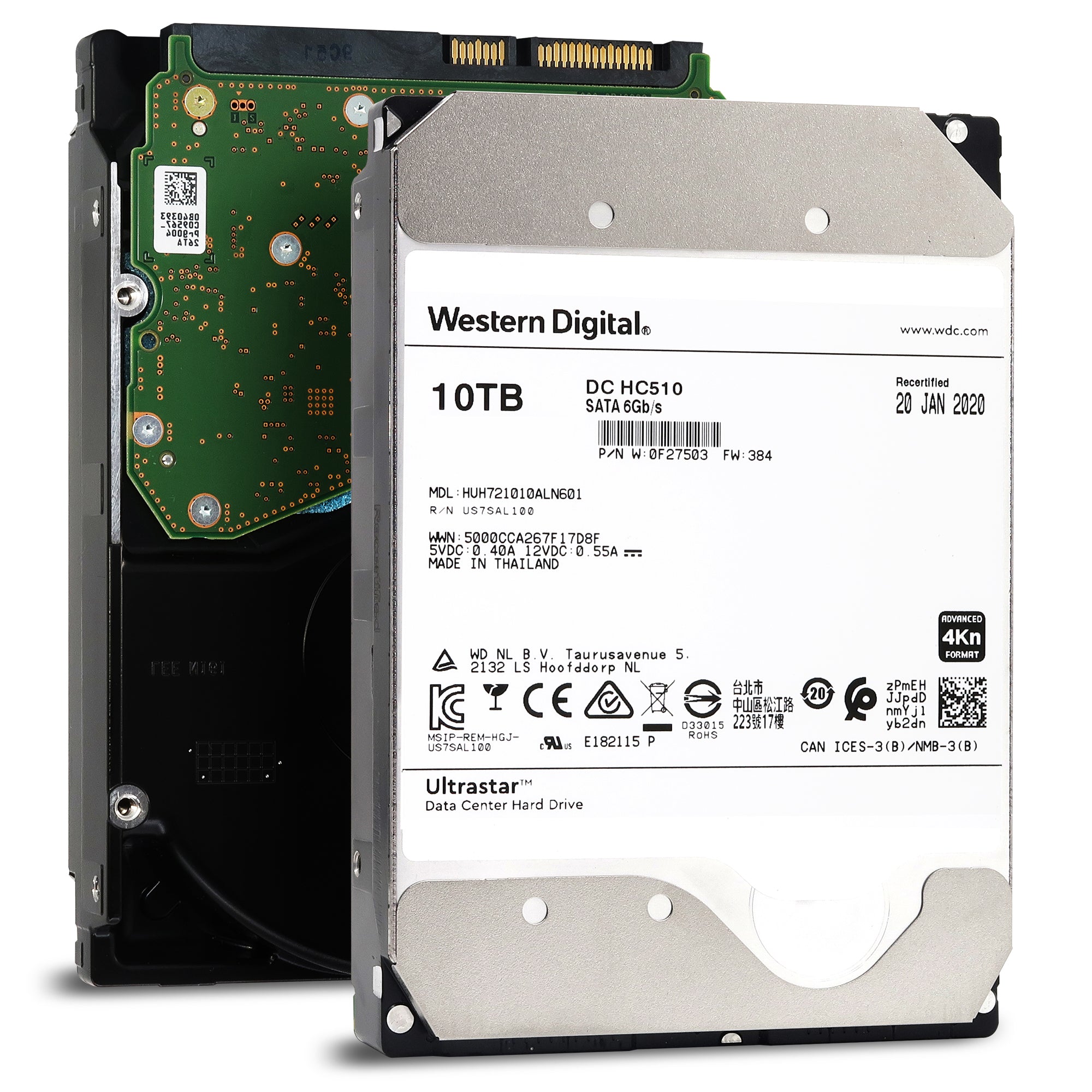 WD / HGST Ultrastar He10 / HC510 HUH721010ALN601 0F27503 10TB 7.2K RPM SATA 6Gb/s 4Kn 256MB 3.5" SED Power Disable Pin Manufacturer Recertified HDD