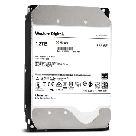 WD Ultrastar DC HC520 HUH721212AL4204 0F29579 12TB 7.2K RPM SAS 12Gb/s 4Kn 3.5in Hard Drive Front View