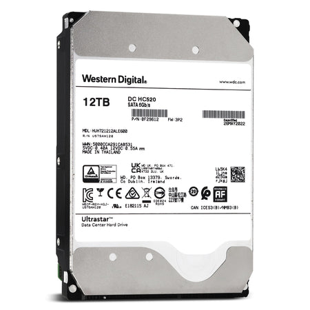 Western Digital Ultrastar DC HC520 HUH721212ALE600 0F29612 12TB 7.2K RPM SATA 6Gb/s 512e Power-Disable 3.5in Recertified Hard Drive - Front View