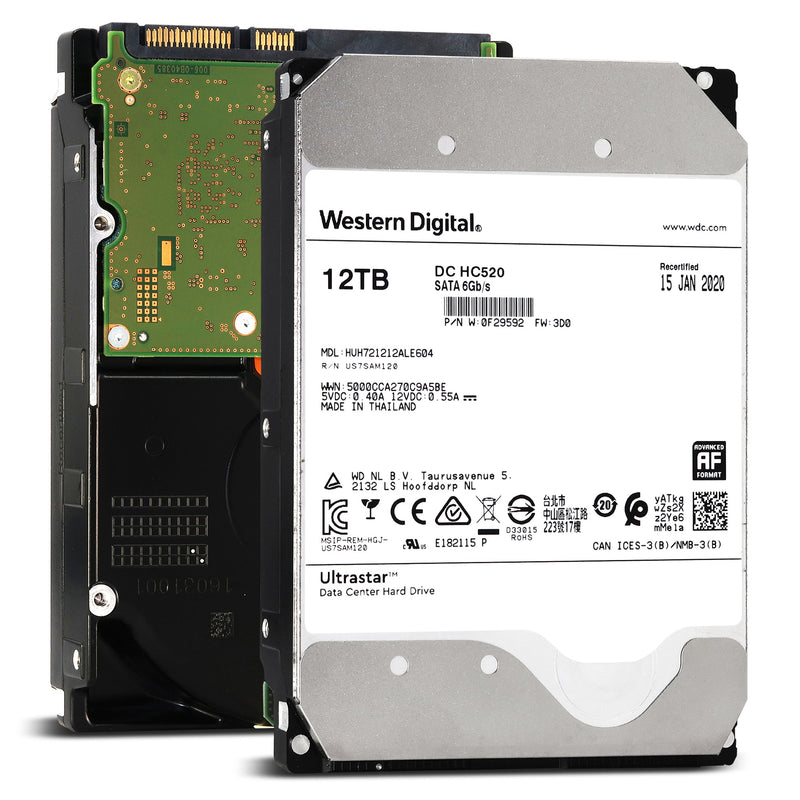 Western Digital Ultrastar DC HC520 HUH721212ALE604 0F29592 12TB 7.2K RPM SATA 6Gb/s 512e 256MB 3.5" SE Power Disable Pin Manufacturer Recertified HDD