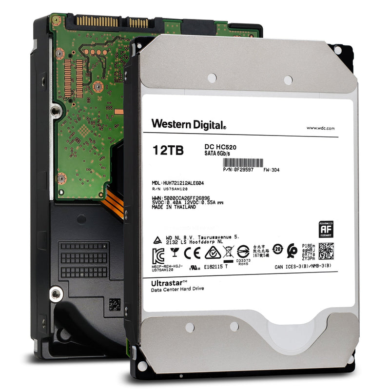 Western Digital Ultrastar DC HC520 HUH721212ALE604 0F29597 12TB 7.2K RPM SATA 6Gb/s 512e SE Power Disable Pin 3.5in Refurbished HDD Main