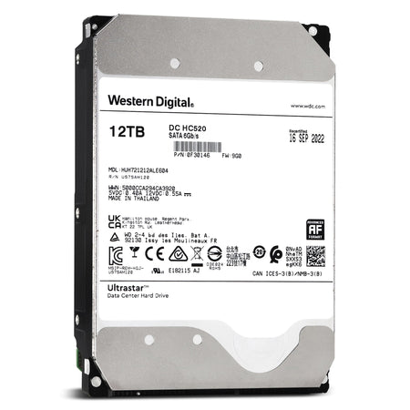 Western Digital Ultrastar DC HC520 HUH721212ALE604 0F30146 12TB 7.2K RPM SATA 6Gb/s 512e 256MB 3.5" SE Manufacturer Recertified HDD - Front View