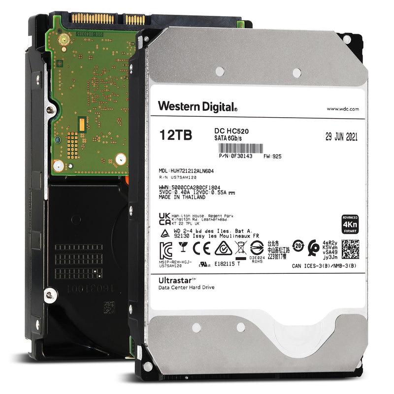 WD Ultrastar HC520 HUH721212ALN604 0F30143 12TB 7.2K RPM SATA 6Gb/s 4Kn 256MB 3.5" SE Manufacturer Recertified HDD