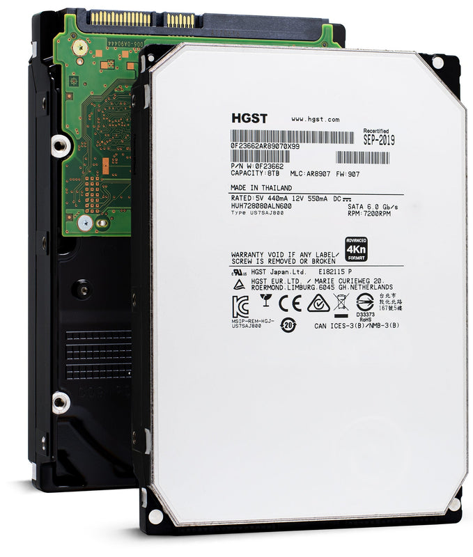 HGST Ultrastar He8 HUH728080ALN600 0F23662 8TB 7.2K RPM SATA-6Gb/s 3.5" 128MB cache Manufacturer Recertified HDD
