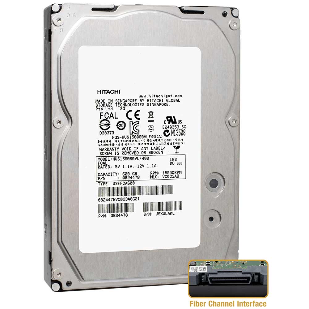 HGST / Western Digital Ultrastar 15K600 HUS156060VLF400 0B23666 600GB 15K RPM FC 4Gb/s 512n 3.5in Hard Drive