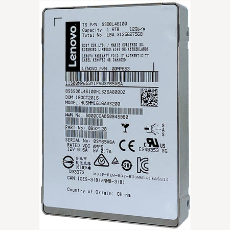 Lenovo Ultrastar SSD1600MM HUSMM1616ASS200 00MP653 1.6TB SAS 12Gb/s Write Intensive MLC 2.5in Recertified Solid State Drive