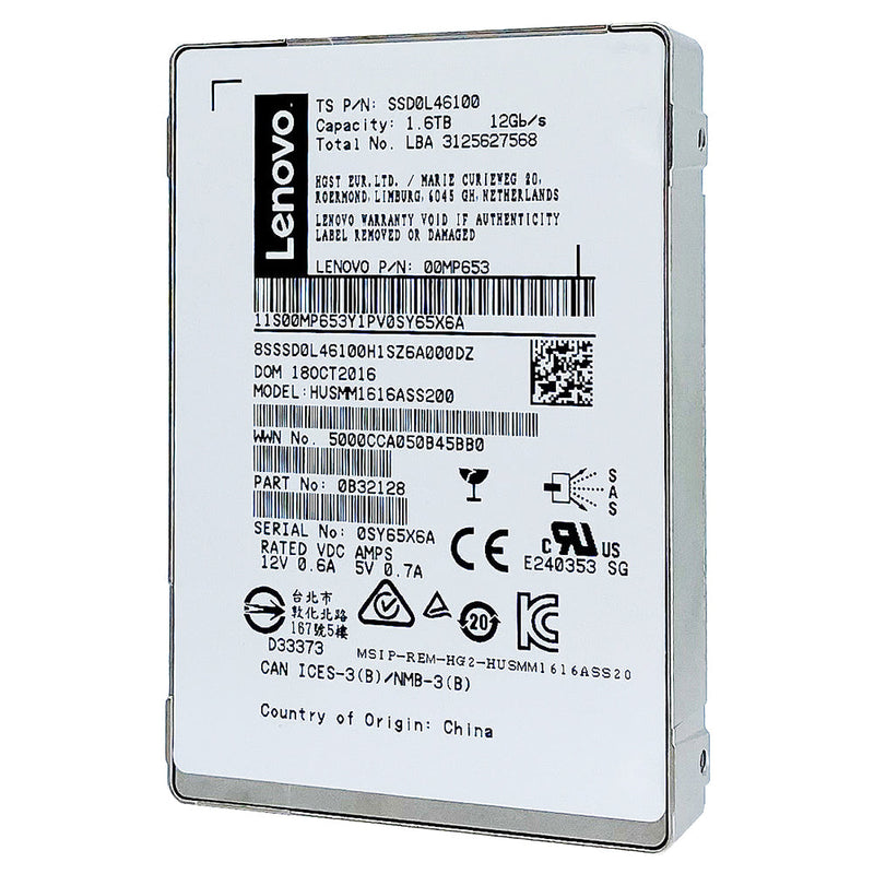 Lenovo Ultrastar SSD1600MM HUSMM1616ASS200 00MP653 1.6TB SAS
