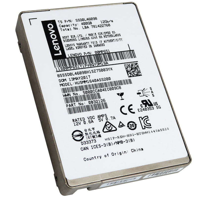 Lenovo Ultrastar SSD1600MM HUSMM1640ASS200 00MP651 400GB SAS 12Gb/s 2.5in Solid State Drive