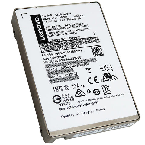 Lenovo Ultrastar SSD1600MM HUSMM1640ASS200 00MP651 400GB SAS 12Gb/s 2.5in Refurbished SSD
