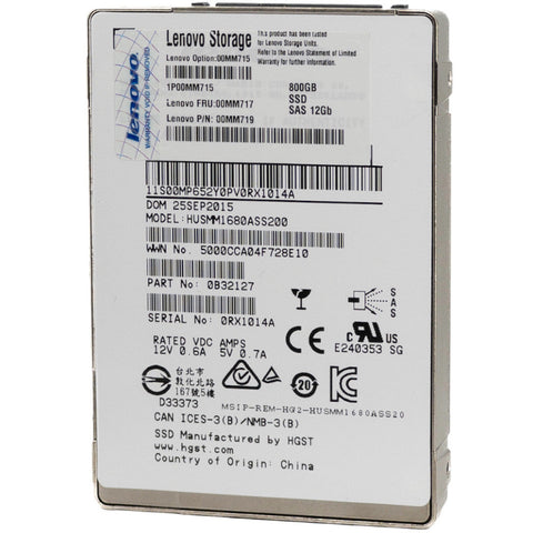 Lenovo Ultrastar SSD1600MM HUSMM1680ASS200 00MM719 800GB SAS 12Gb/s Write Intensive MLC 2.5in Recertified Solid State Drive