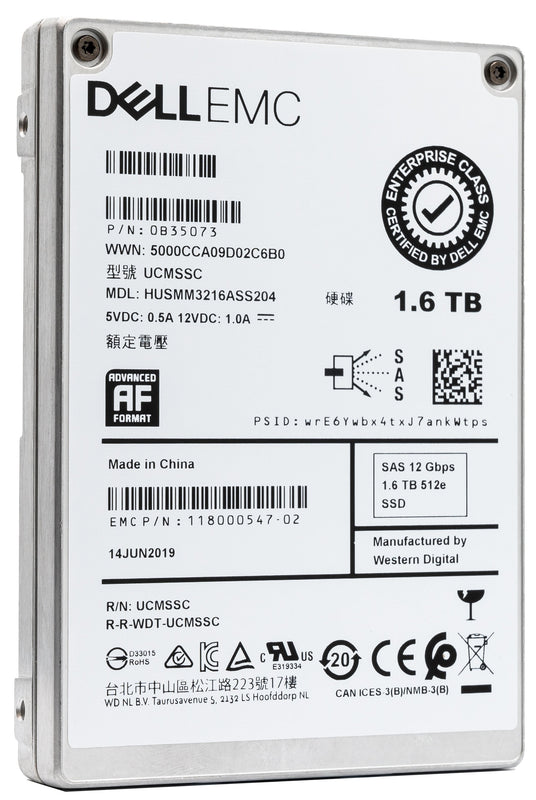Western Digital Ultrastar DC SS300 HUSMM3216ASS204 1.6TB SAS 12Gb/s 512e 2.5in Solid State Drive