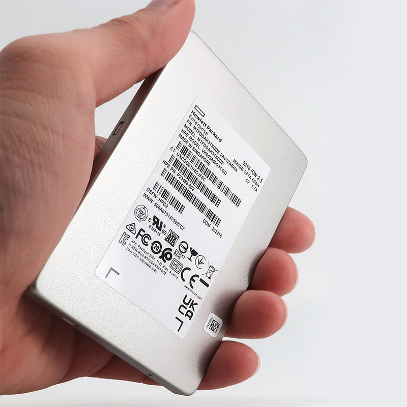 HP / Micron 5210 ION MTFDDAK3T8QDE P23486-002 3.84TB SATA 6Gb/s QLC 2.5in Solid State Drive - Handheld View