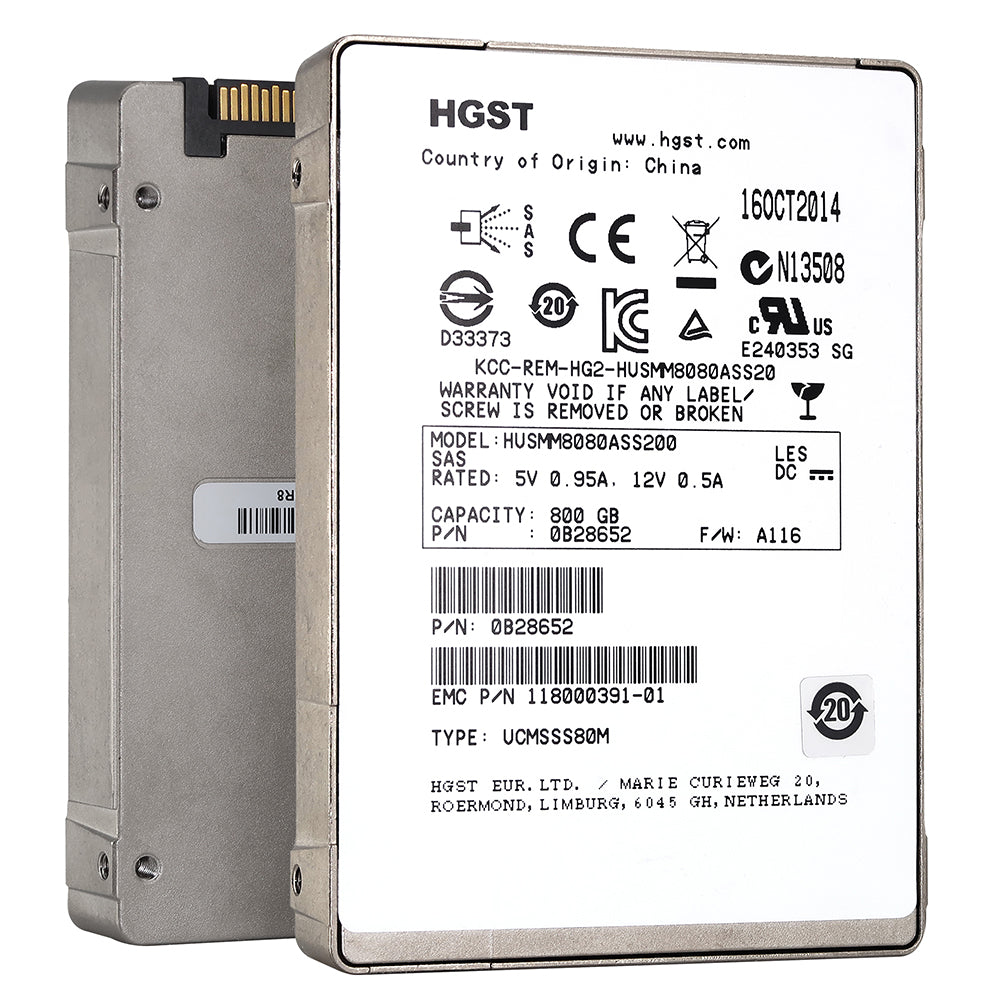 HGST SSD800MM HUSMM8080ASS200 0B28652 800GB 7.2K RPM SAS 12Gb/s Write Intensive MLC 2.5in Refurbished SSD