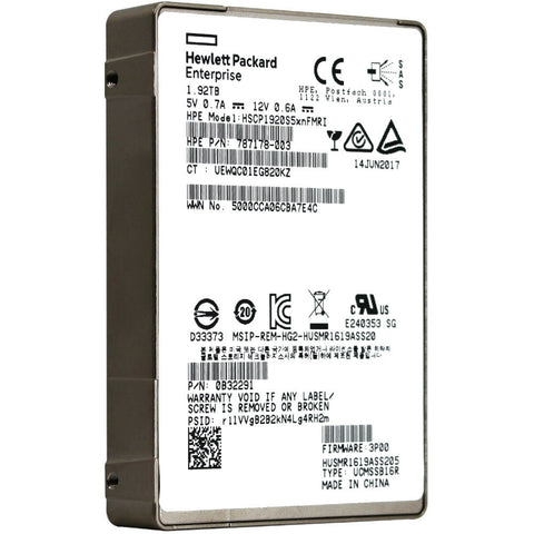 HP Ultrastar SSD1600MR HUSMR1619ASS205 787178-003 1.92TB SAS 12Gb/s 2.5in Recertified Solid State Drive
