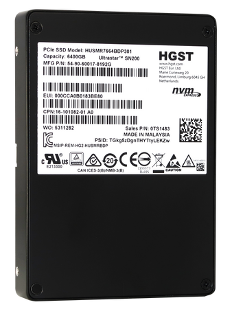 Western Digital Ultrastar DC SN200 HUSMR7664BDP301 0TS1317 6.4TB PCIe Gen 3.0 x4 4GB/s U.2 NVMe 3DWPD MLC 2.5in Solid State Drive - Front View