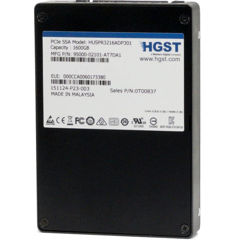 HGST SN100 HUSPR3216ADP301 0T00837 1.6TB PCIe Gen 3.0 x4 4GB/s U.2 NVMe 2.5in Solid State Drive
