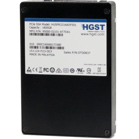 HGST SN100 HUSPR3216ADP301 0T00837 1.6TB PCIe Gen 3.0 x4 4GB/s U.2 NVMe 2.5in Refurbished SSD
