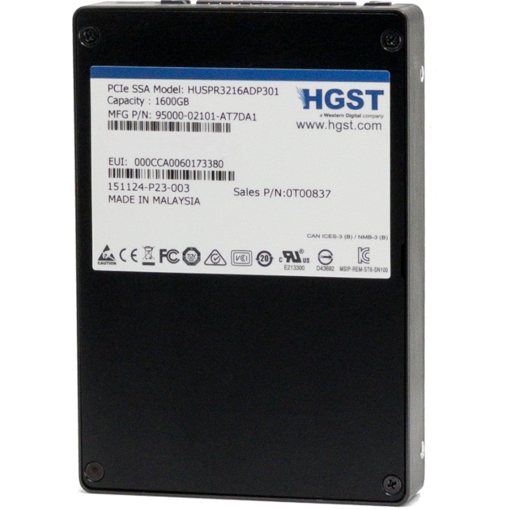 HGST SN100 HUSPR3216ADP301 0T00837 1.6TB PCIe Gen 3.0 x4 4GB/s U.2 NVMe 2.5in Recertified Solid State Drive