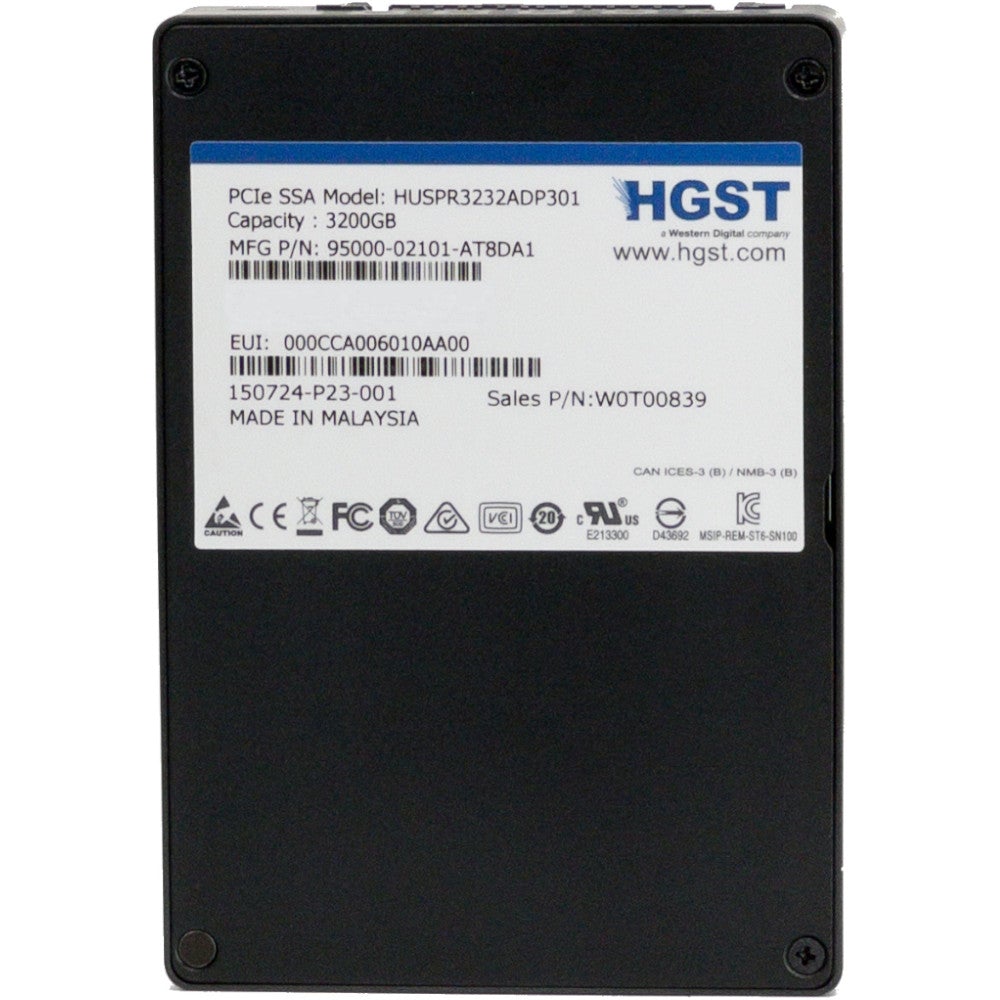 HGST SN100 HUSPR3232ADP301 0T00839 3.2TB PCIe Gen 3.0 x4 4GB/s U.2 NVMe 2.5in Recertified Solid State Drive