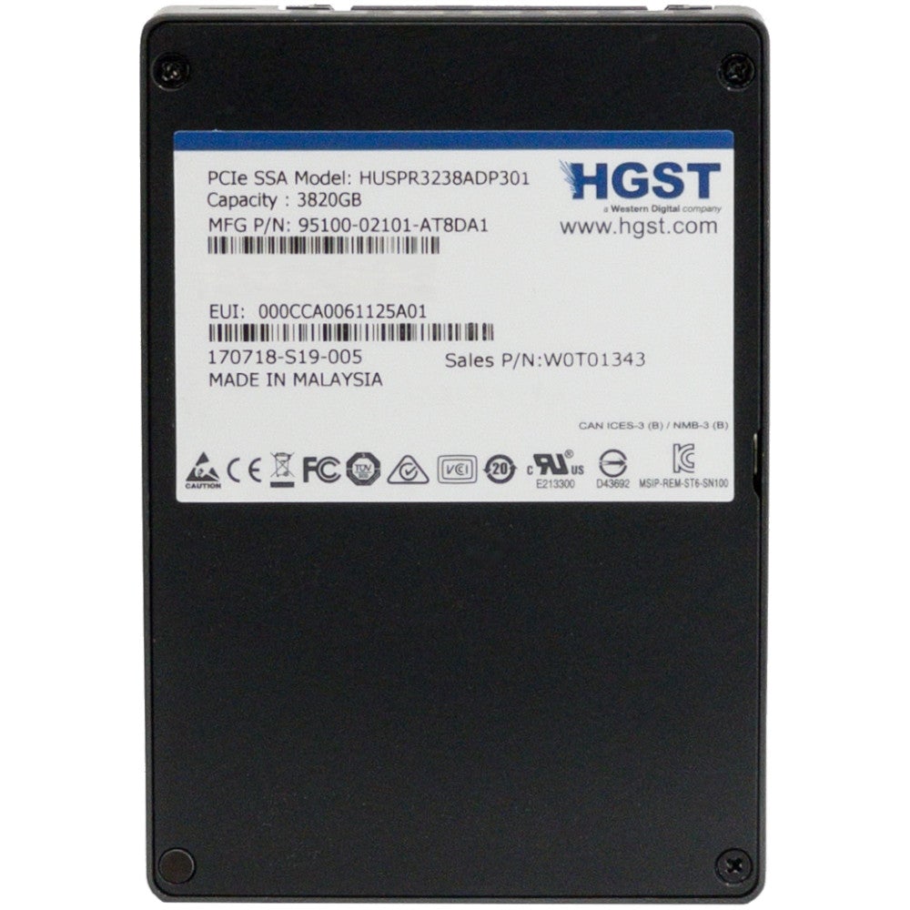 HGST SN100 HUSPR3238ADP301 W0T01343 3.82TB PCIe Gen 3.0 x4 4GB/s U.2 NVMe 2.5in Recertified Solid State Drive