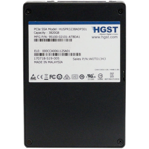 HGST SN100 HUSPR3238ADP301 W0T01343 3.82TB PCIe Gen 3.0 x4 4GB/s U.2 NVMe 2.5in Refurbished SSD