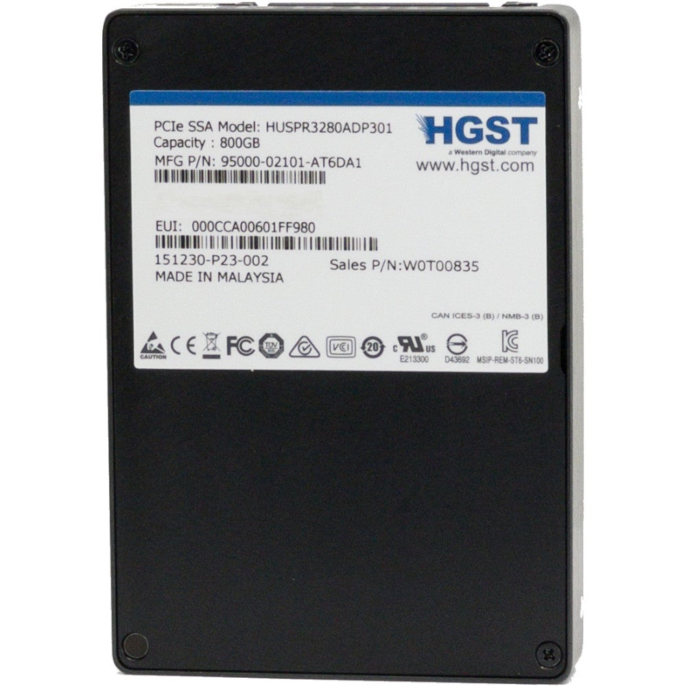 HGST SN100 HUSPR3280ADP301 W0T00835 800GB PCIe Gen 3.0 x4 4GB/s U.2 NVMe 2.5in Solid State Drive