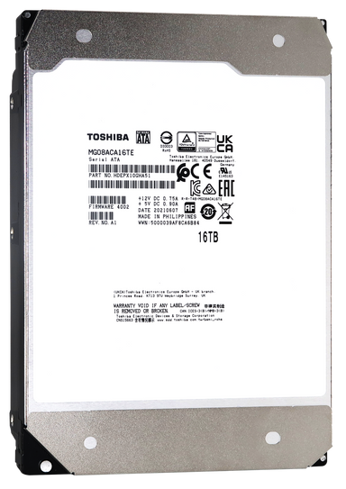 Toshiba MG08 MG08ACA16TE 16TB 7.2K RPM SATA 6Gb/s 3.5in Refurbished HDD - Front View