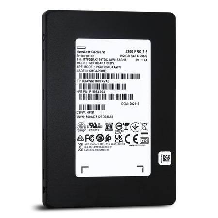 HPE 5300 PRO P19933-004 VK001920GXAWM 1.92TB SATA 6Gb/s 3D TLC 2.5in Solid State Drive - Front View