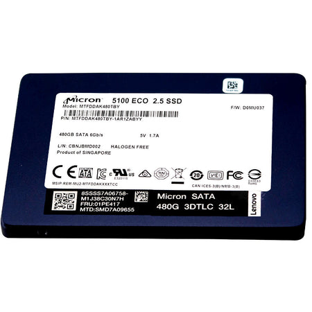 Lenovo 5100 Eco MTFDDAK480TBY-1AR1ZAB 01PE417 480GB SATA 6Gb/s 2.5in Recertified Solid State Drive