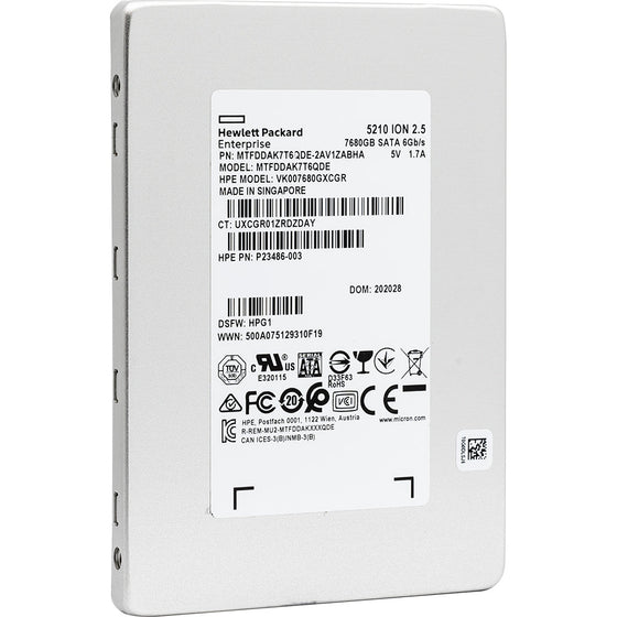 HP 5210 ION MTFDDAK7T6QDE-2AV1ZABHA P23486-003 7.68TB SATA 6Gb/s 2.5in Refurbished SSD