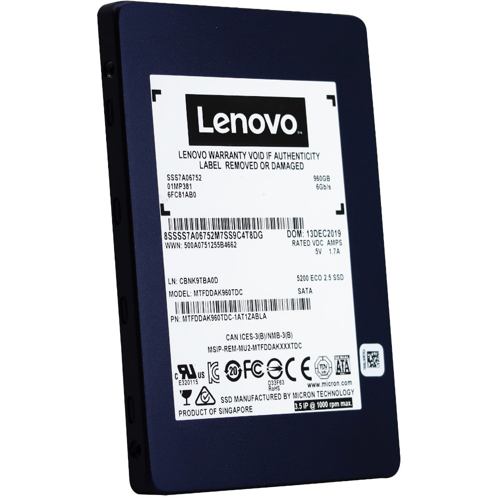 Lenovo 5200 Eco MTFDDAK960TDC-1AT1ZABLA 01MP381 960GB SATA 6Gb/s 2.5in Solid State Drive