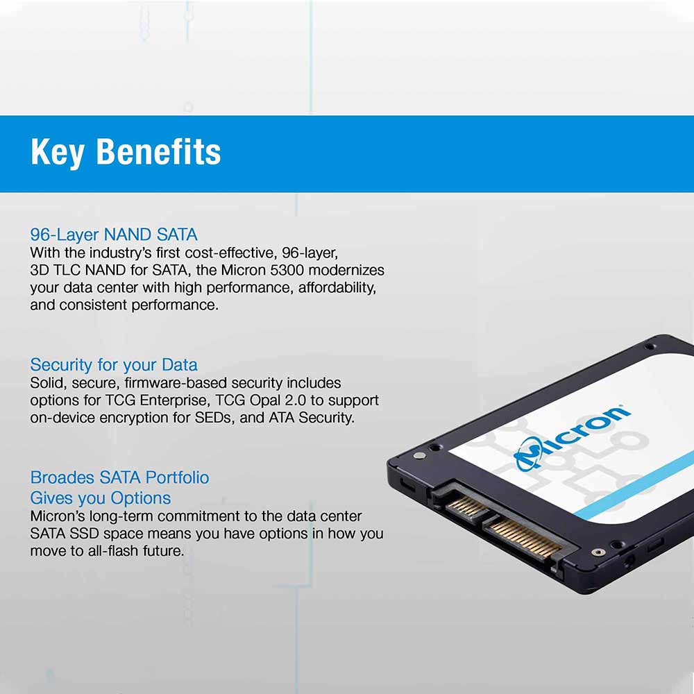 Micron 5300 Pro MTFDDAK960TDS-1AW1ZABYY 960GB SATA 6Gb/s TLC 2.5in Solid State Drive - Key Benefits