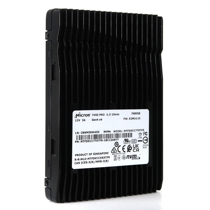 Micron 7450 Pro MTFDKCC7T6TFR 1BC1ZABYY 7.68TB PCIe Gen 4.0 x4 8GB/s U.3 NVMe 2.5in Solid State Drive
