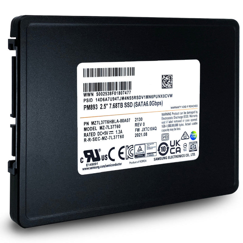 Samsung PM893 MZ-7L37T60 MZ7L37T6HBLA-00A07 7.68TB SATA 6Gb/s 2.5in Recertified Solid State Drive