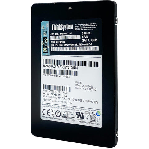 Lenovo PM883 MZ7LH3T8HMLT 01PE104 3.84TB SATA 6Gb/s 2.5in Recertified Solid State Drive