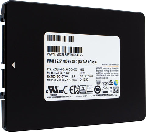 Samsung PM883 MZ7LH480HAHQ MZ-7LH4800 480GB SATA 6Gb/s 2.5" AES 256-bit Solid State Drive